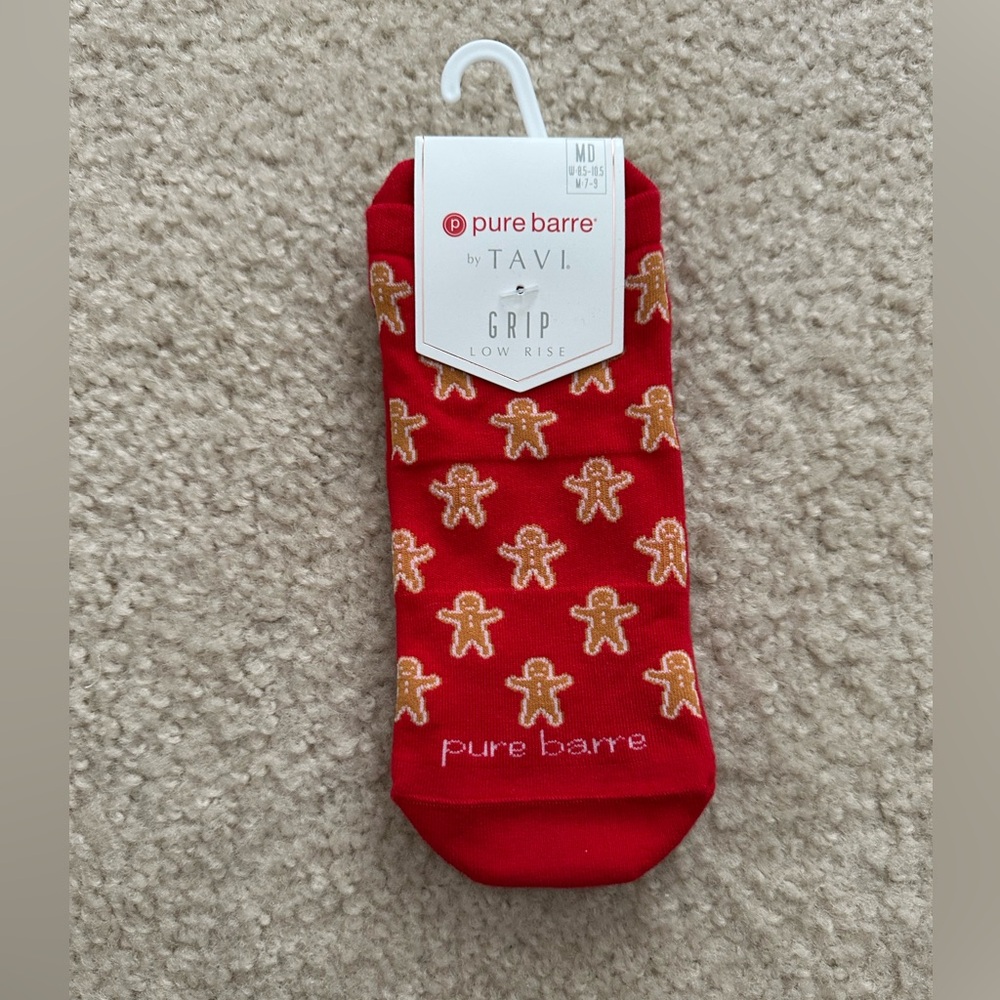 NWT pure barre red sticky socks gingerbread men Christmas